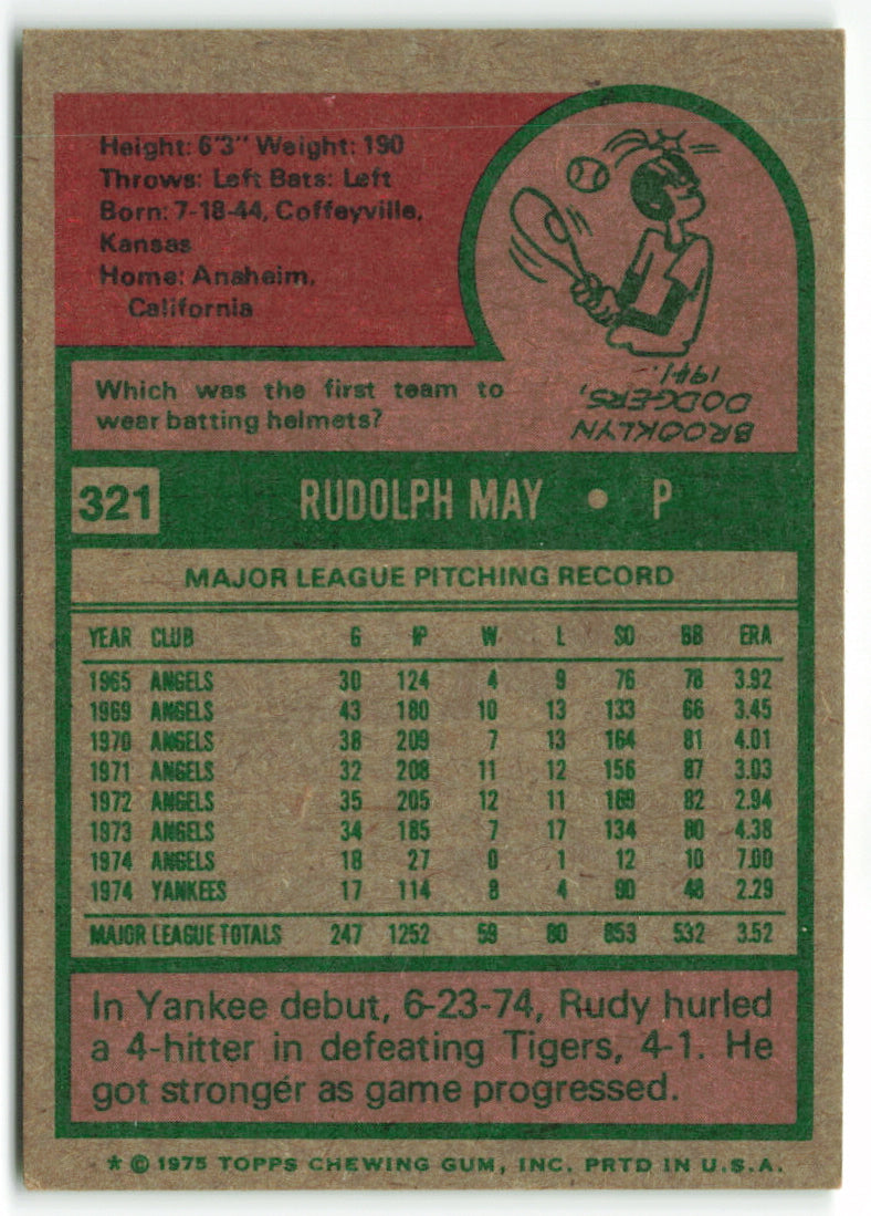 1975 Topps #321 Rudy May