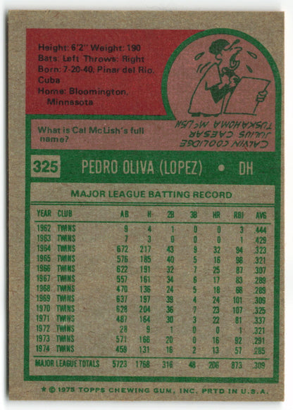 1975 Topps #325 Tony Oliva