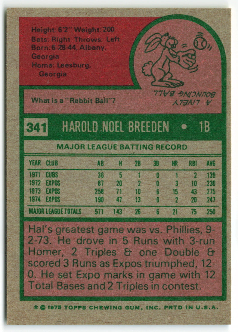 1975 Topps #341 Hal Breeden