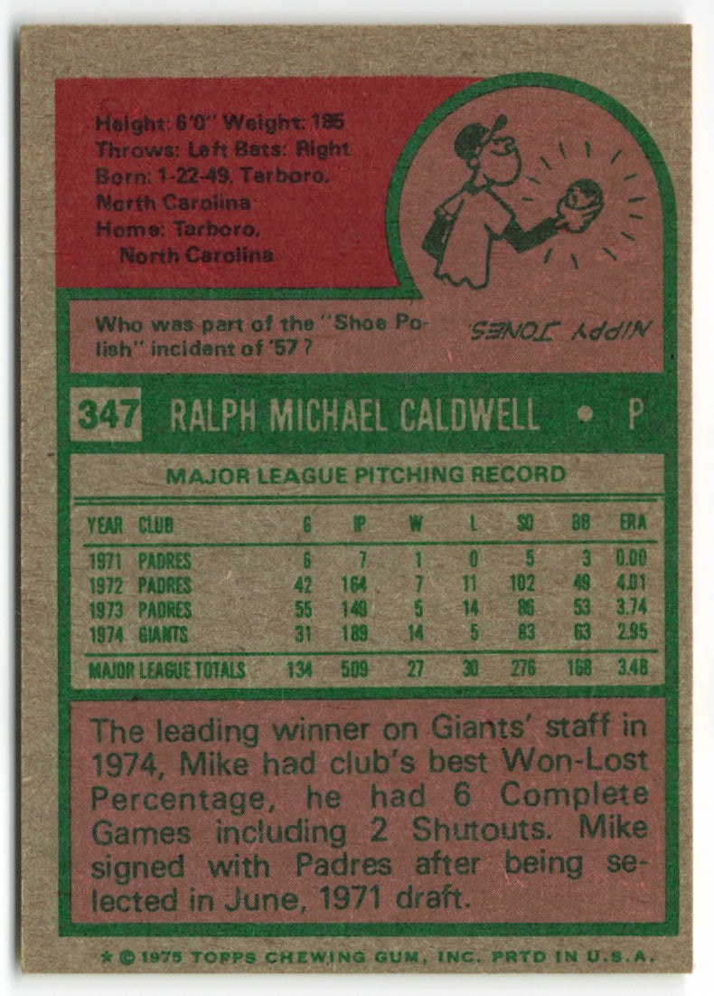 1975 Topps #347 Mike Caldwell