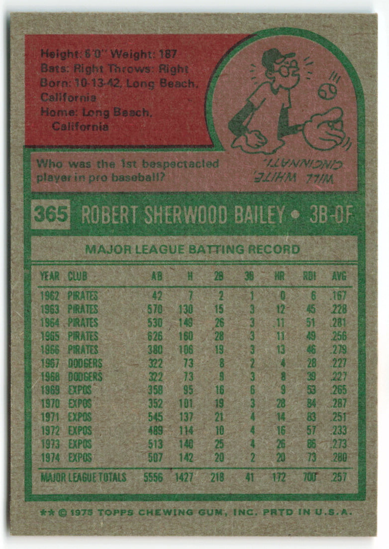 1975 Topps #365 Bob Bailey