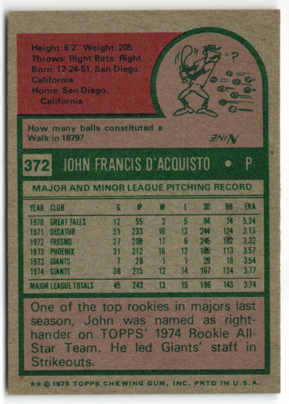 1975 Topps #372 John D'Acquisto