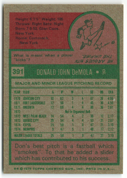 1975 Topps #391 Don DeMola