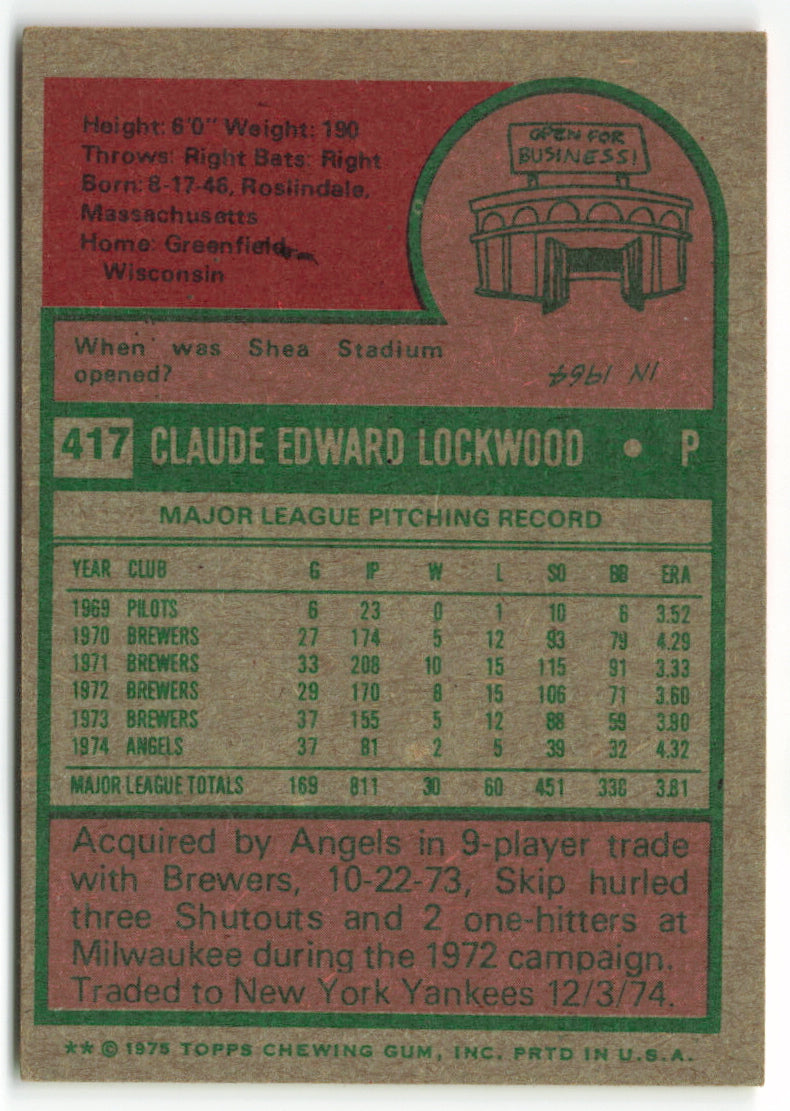 1975 Topps #417 Skip Lockwood