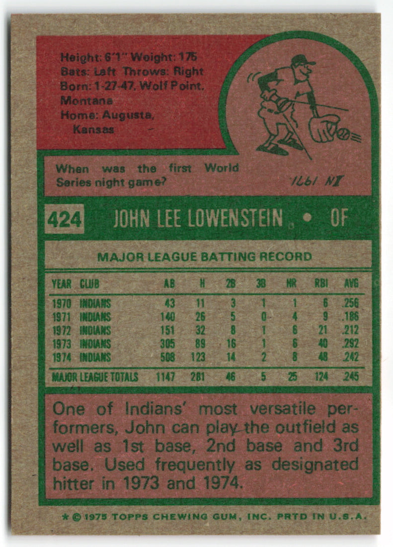 1975 Topps #424 John Lowenstein