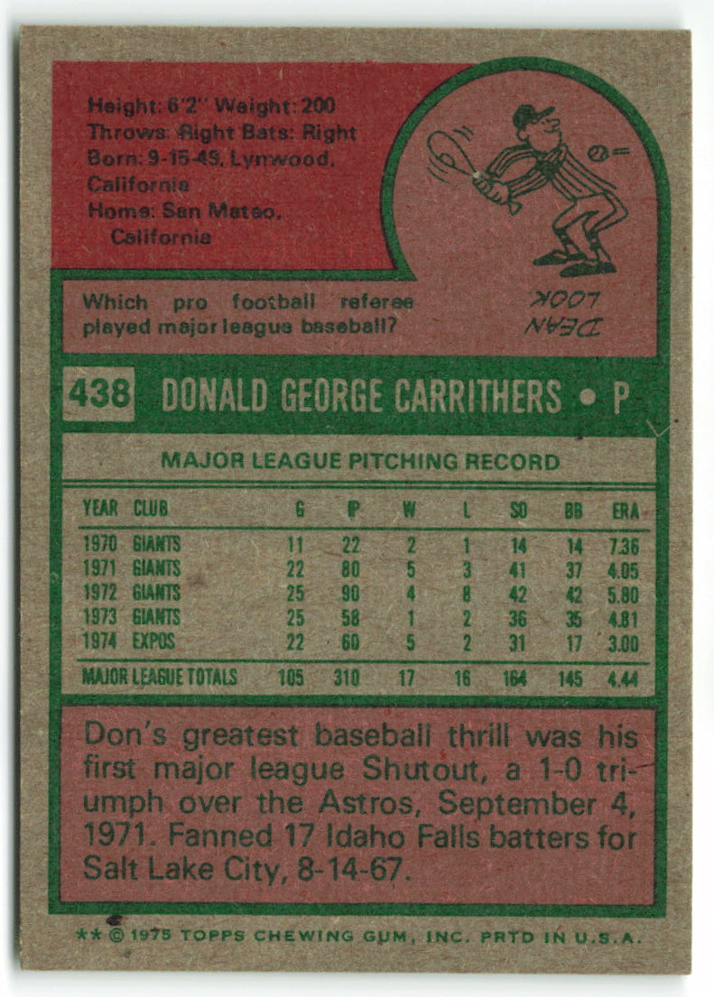 1975 Topps #438 Don Carrithers