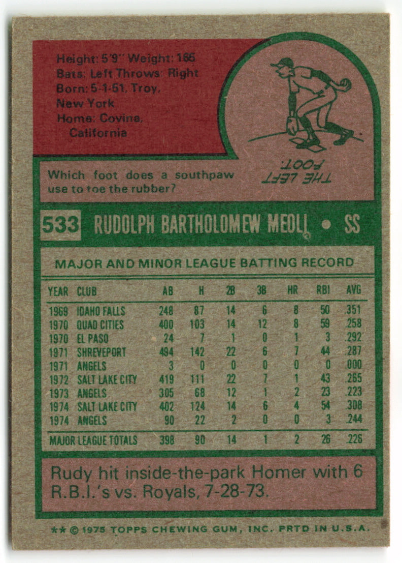 1975 Topps #533 Rudy Meoli