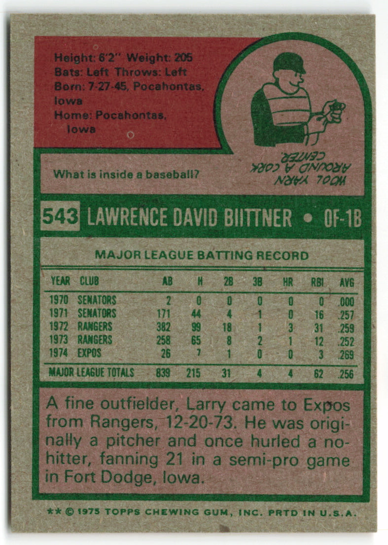 1975 Topps #543 Larry Biittner