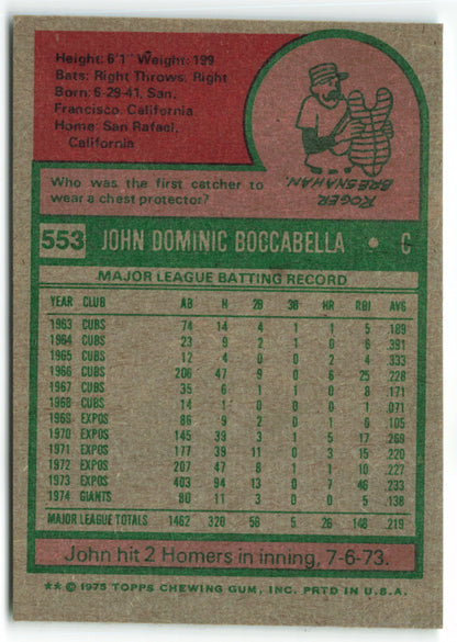 1975 Topps #553 John Boccabella