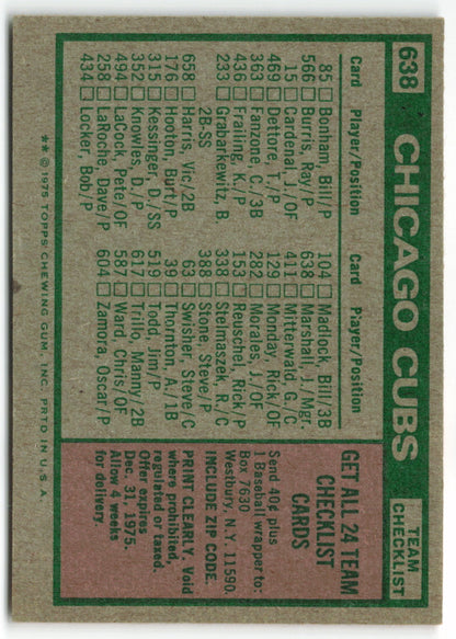 1975 Topps #638 Cubs Team