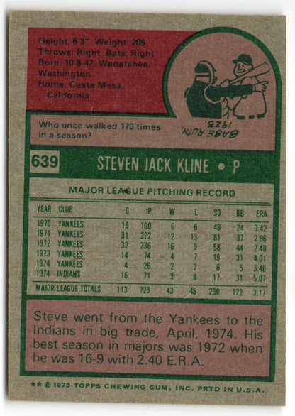 1975 Topps #639 Steve Kline