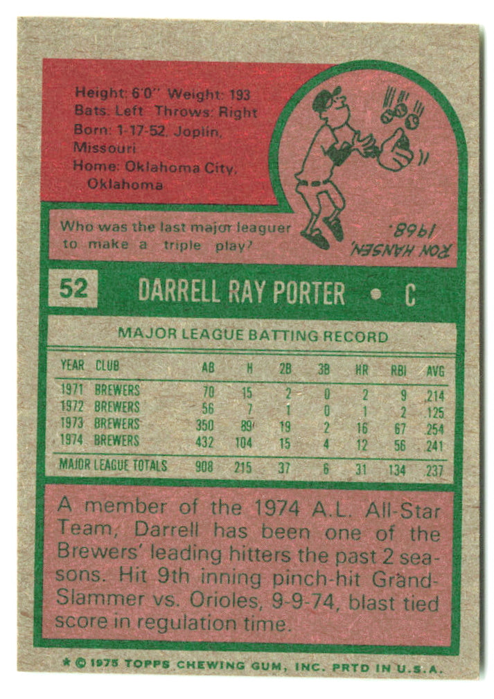 1975 Topps Mini #052 Darrell Porter