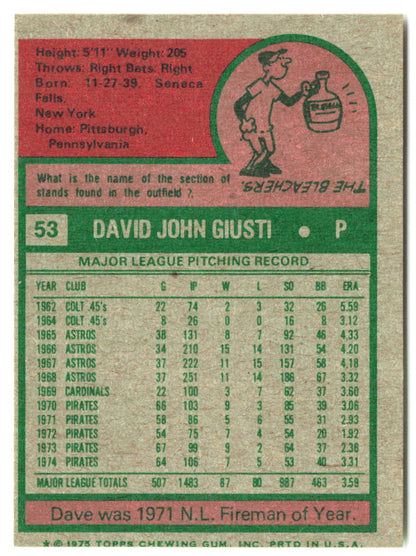 1975 Topps Mini #053 Dave Giusti