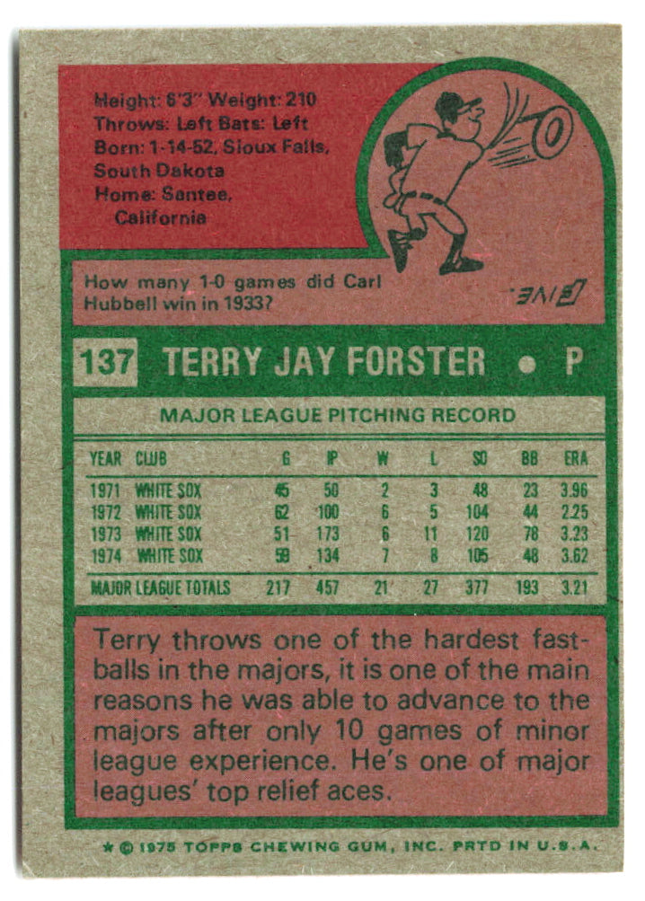 1975 Topps Mini #137 Terry Forster