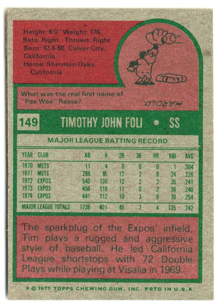 1975 Topps Mini #149 Tim Foli