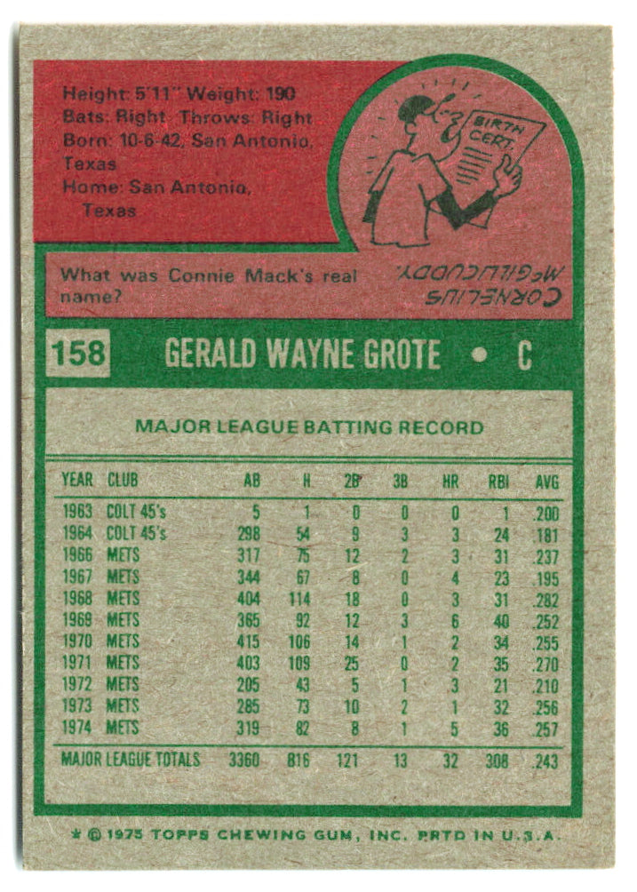 1975 Topps Mini #158 Jerry Grote