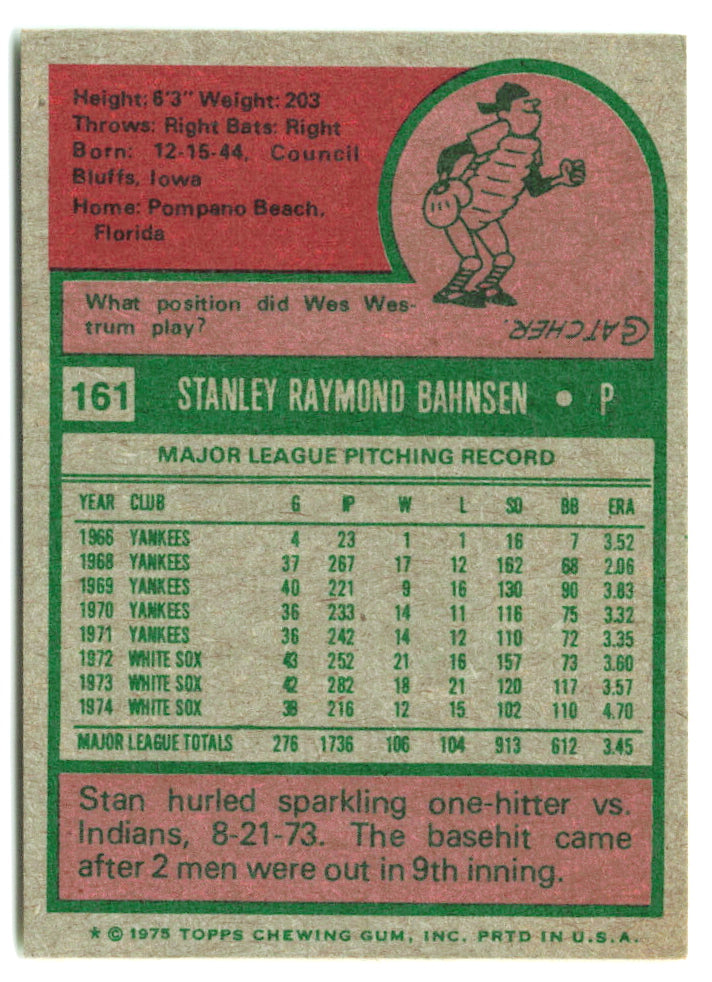 1975 Topps Mini #161 Stan Bahnsen