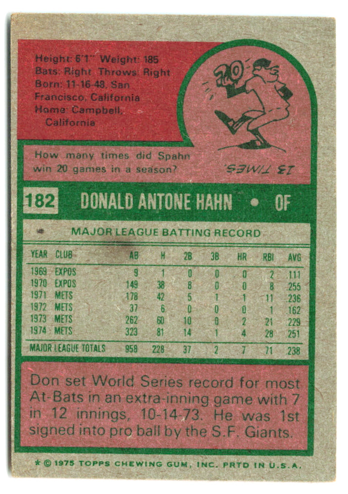 1975 Topps Mini #182 Don Hahn