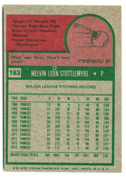 1975 Topps Mini #183 Mel Stottlemyre