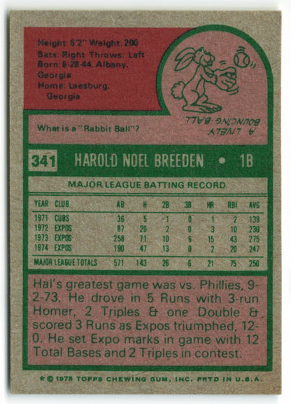 1975 Topps Mini #341 Hal Breeden