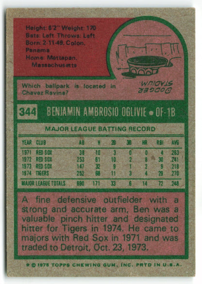 1975 Topps Mini #344 Ben Oglivie