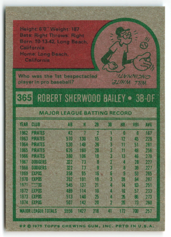 1975 Topps Mini #365 Bob Bailey