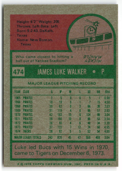 1975 Topps Mini #474 Luke Walker