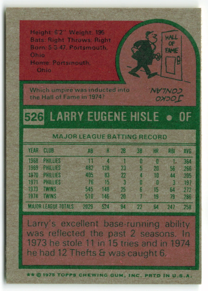 1975 Topps Mini #526 Larry Hisle