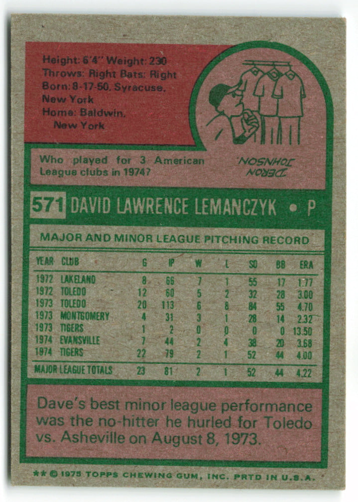 1975 Topps Mini #571 Dave Lemanczyk