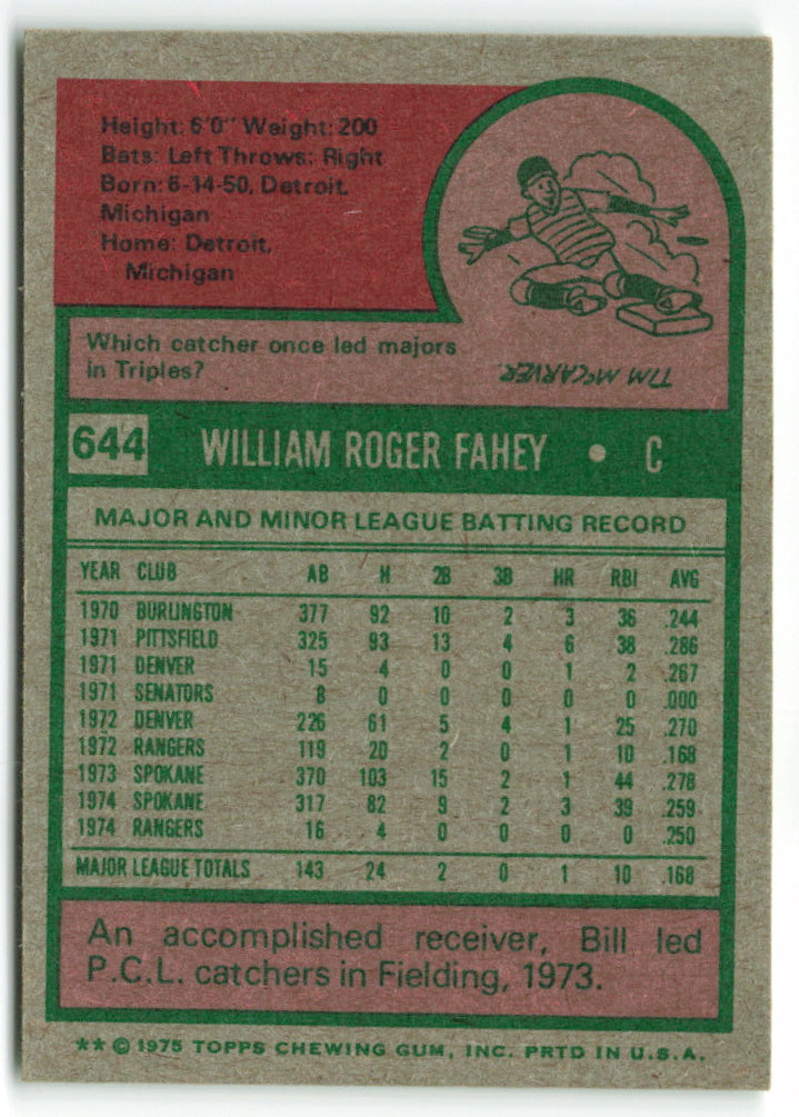 1975 Topps Mini #644 Bill Fahey