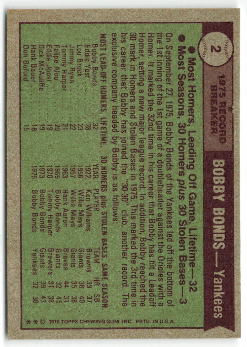 1976 Topps #002 Bobby Bonds RB