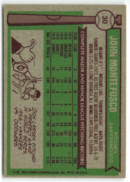 1976 Topps #030 John Montefusco RC