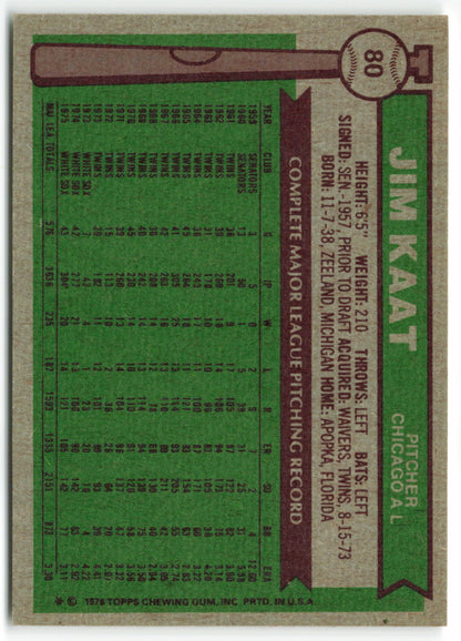 1976 Topps #080 Jim Kaat