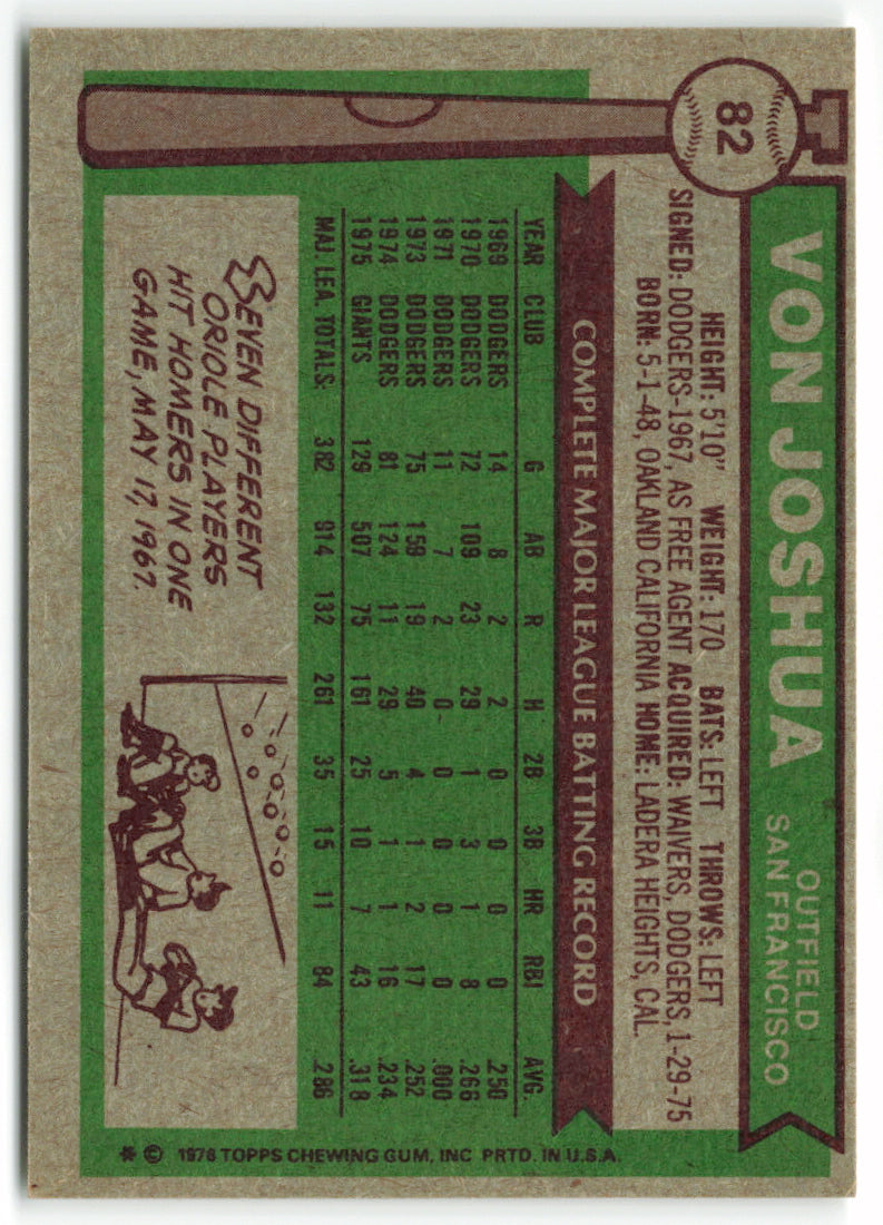 1976 Topps #082 Von Joshua