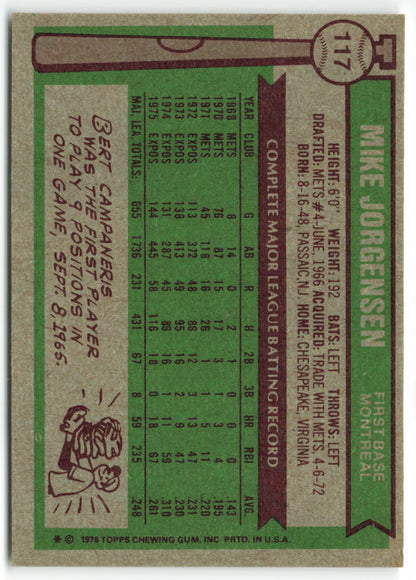 1976 Topps #117 Mike Jorgensen