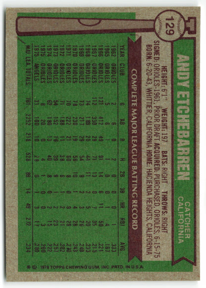 1976 Topps #129 Andy Etchebarren