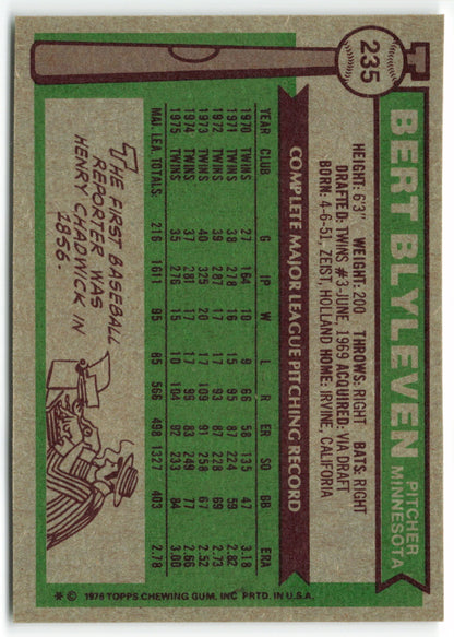 1976 Topps #235 Bert Blyleven