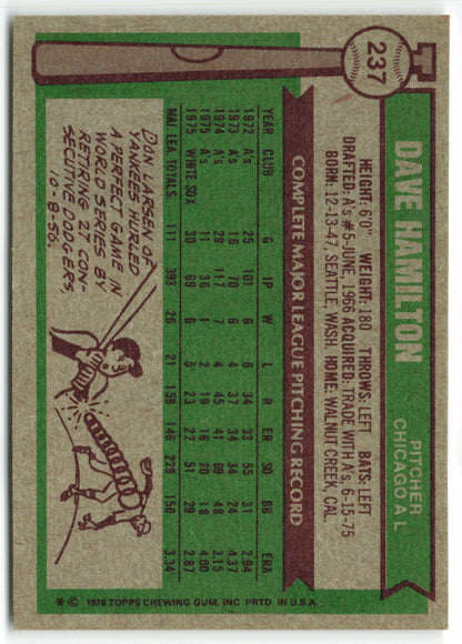 1976 Topps #237 Dave Hamilton