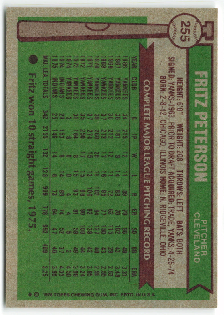 1976 Topps #255 Fritz Peterson