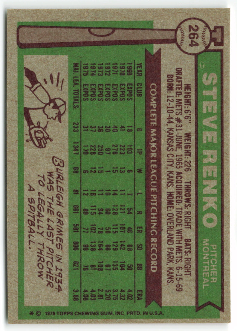 1976 Topps #264 Steve Renko