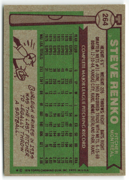 1976 Topps #264 Steve Renko