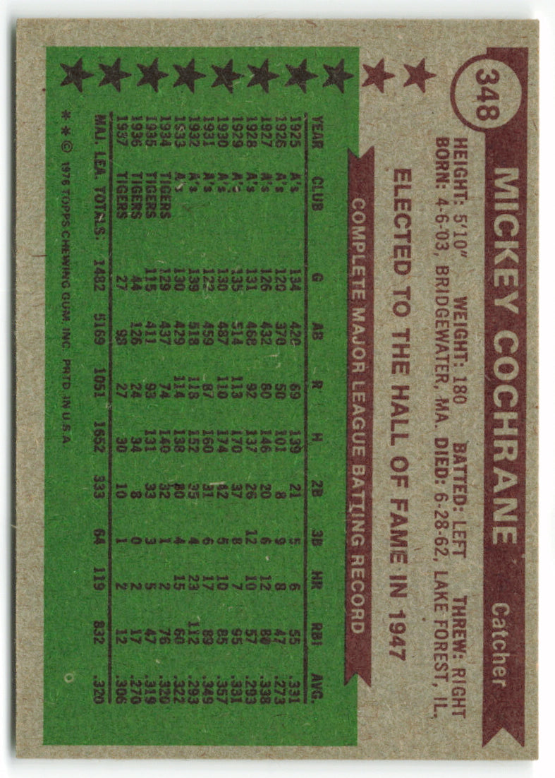 1976 Topps #348 Mickey Cochrane ATAS