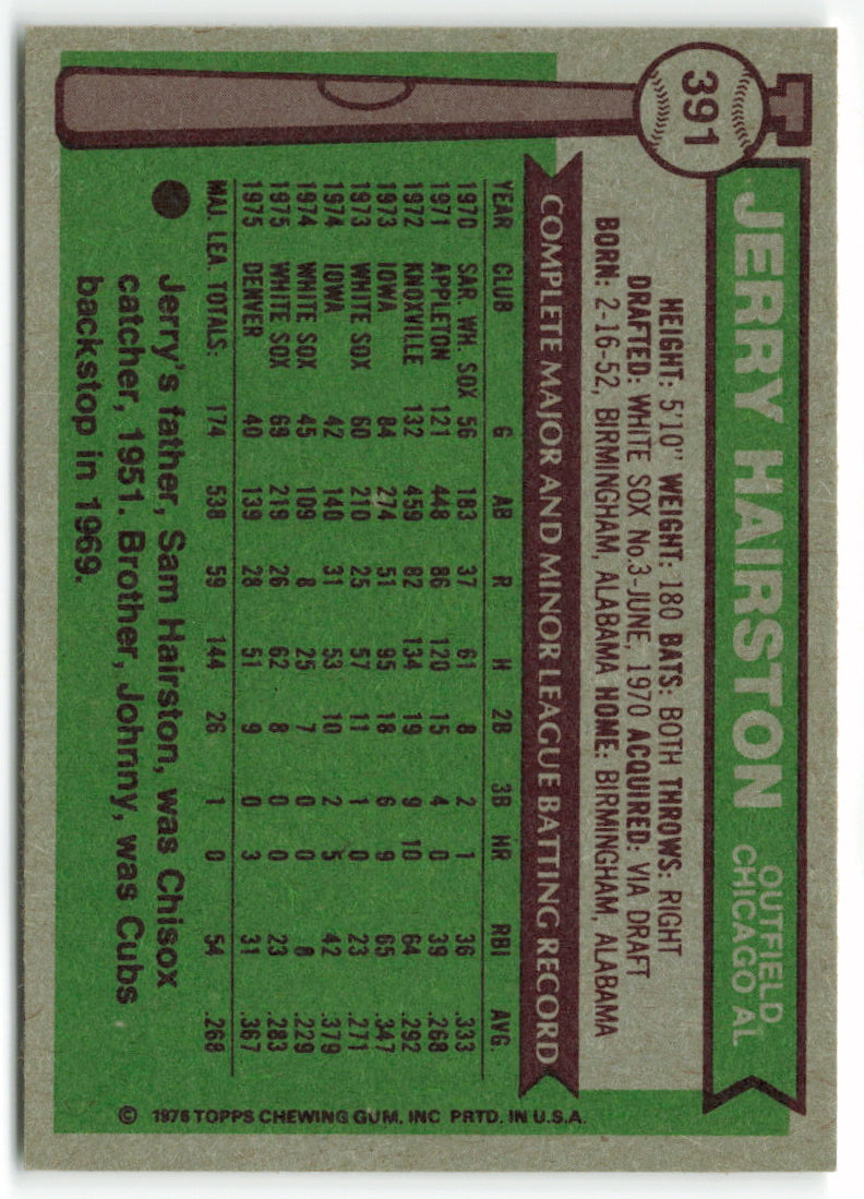 1976 Topps #391 Jerry Hairston