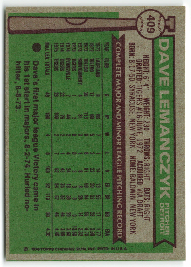 1976 Topps #409 Dave Lemanczyk