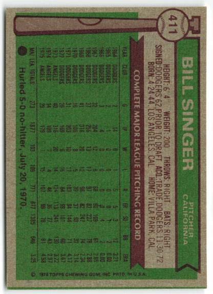 1976 Topps #411 Bill Singer