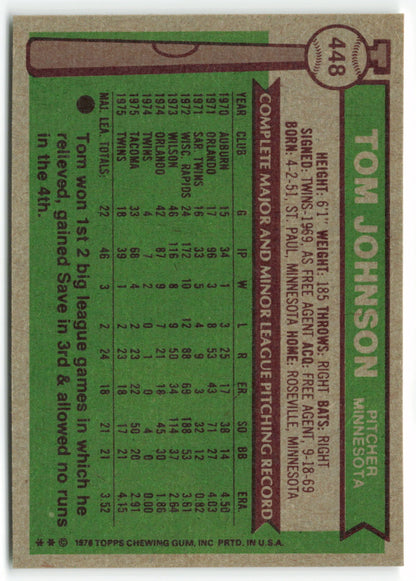 1976 Topps #448 Tom Johnson