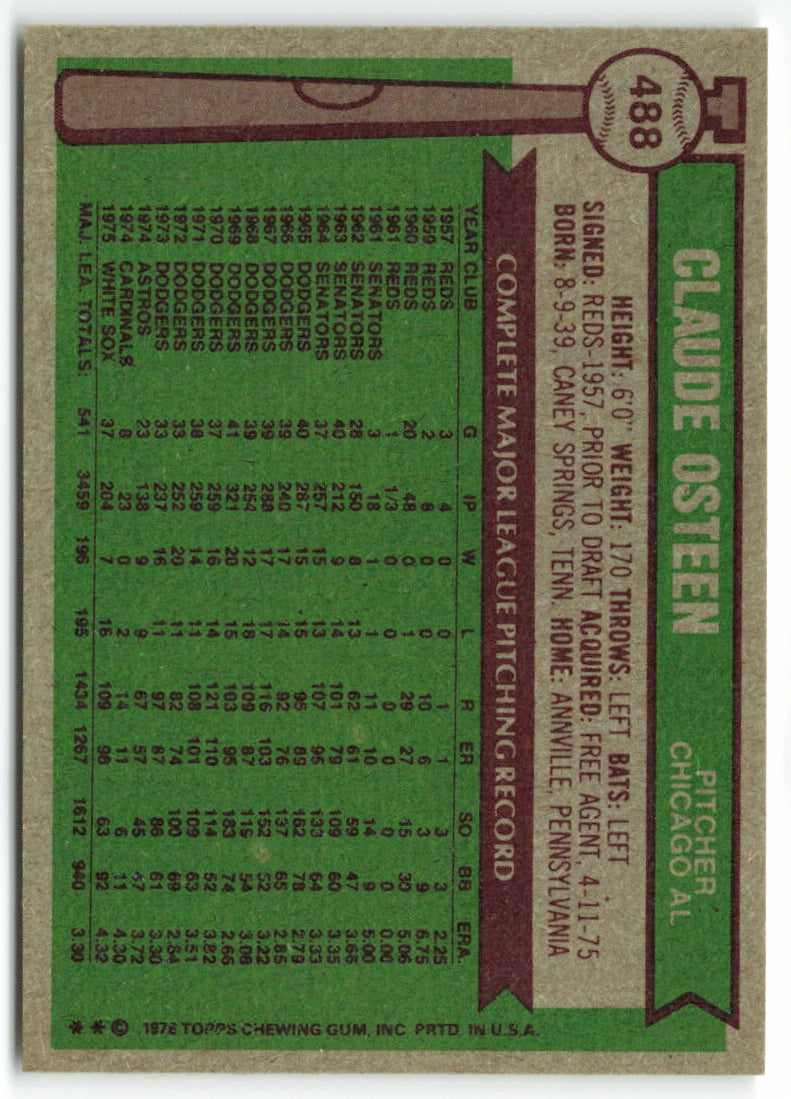 1976 Topps #488 Claude Osteen