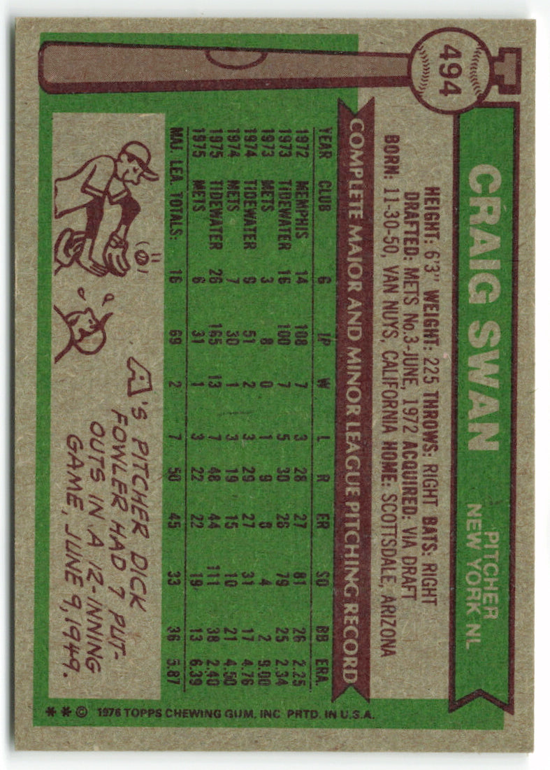 1976 Topps #494 Craig Swan