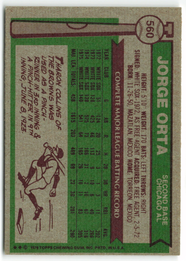 1976 Topps #560 Jorge Orta