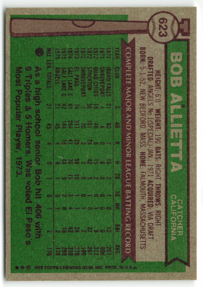 1976 Topps #623 Bob Allietta RC